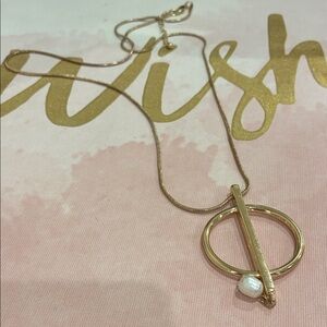 Gold Circle Toggle Pendant Necklace with Pearl Accent - Women Jewelry